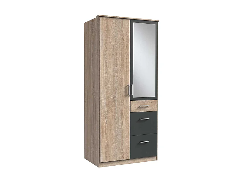 Jugend Kleiderschrank zweifarbig in Eiche Sägerau Dunkelgrau