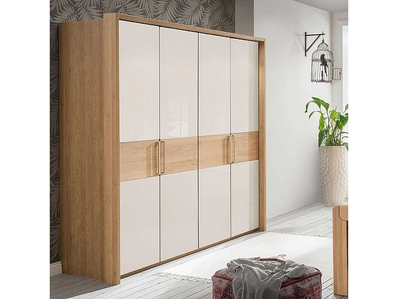 Drehtürschrank in Beige Glas beschichtet Eiche