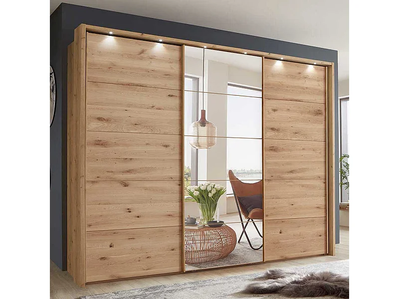 Gleittürenschrank in Eiche Bianco Spiegel