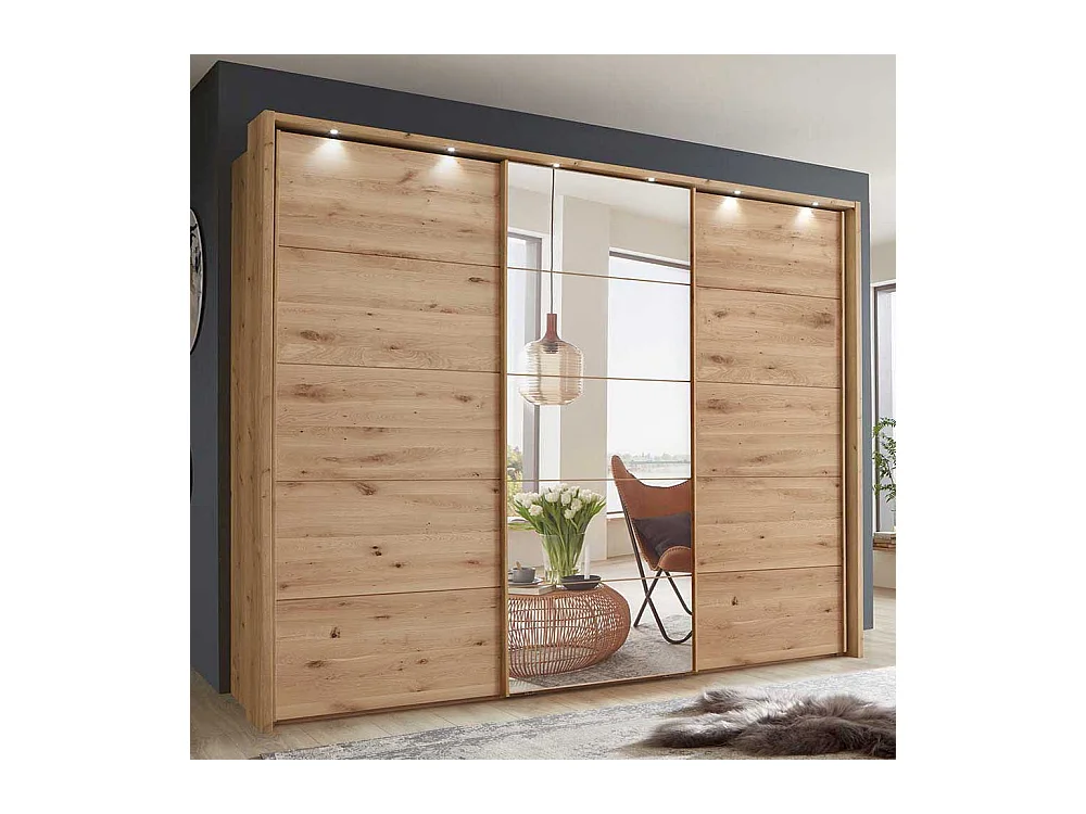 Gleittürenschrank in Eiche Bianco Spiegel