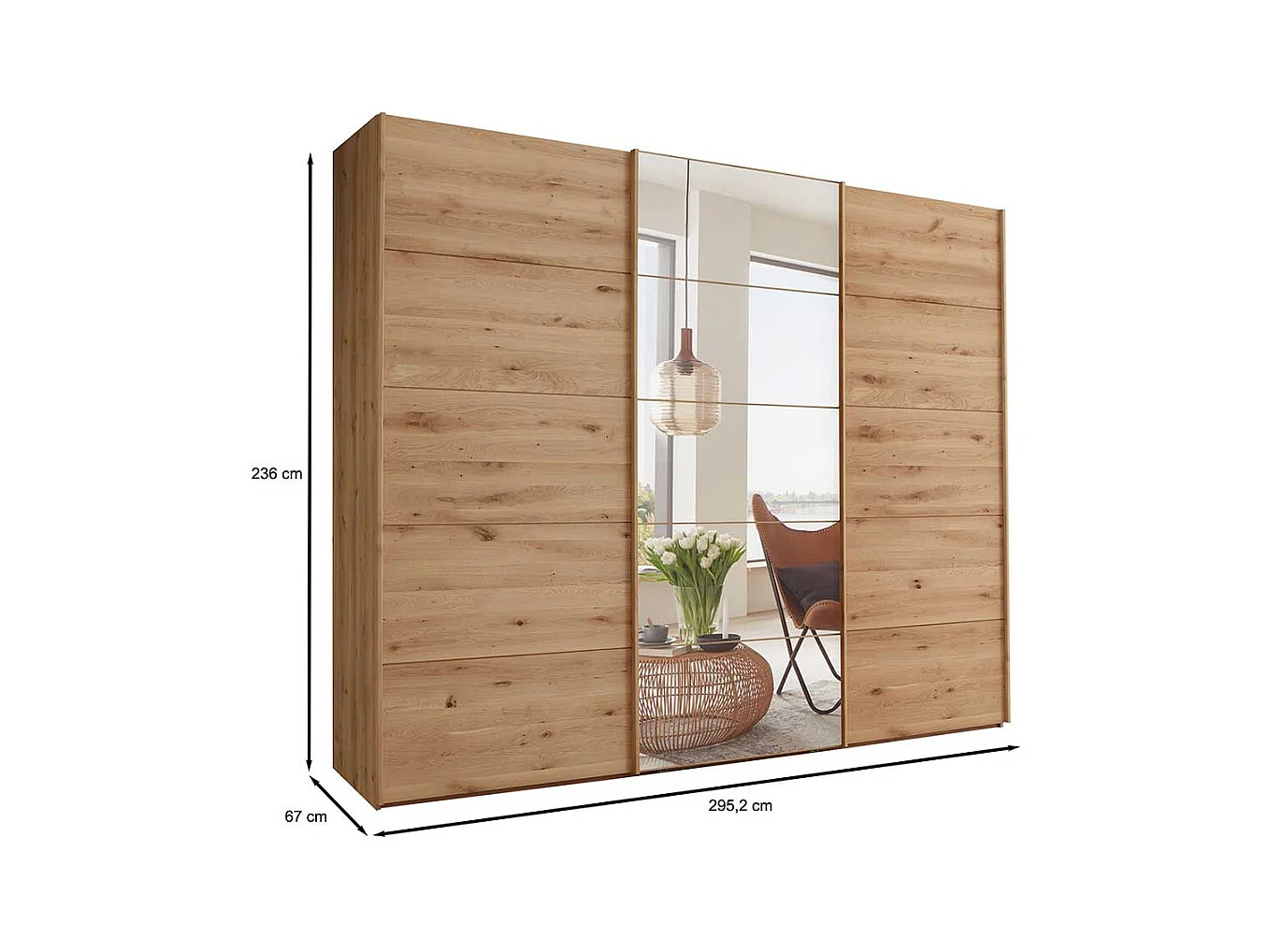 Gleittürenschrank in Eiche Bianco Spiegel