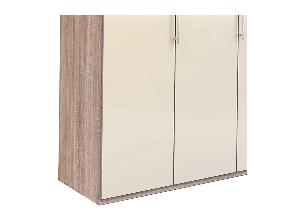 Jugend Kleiderschrank in Cremefarben und Eiche Sägerau glasbeschichtet