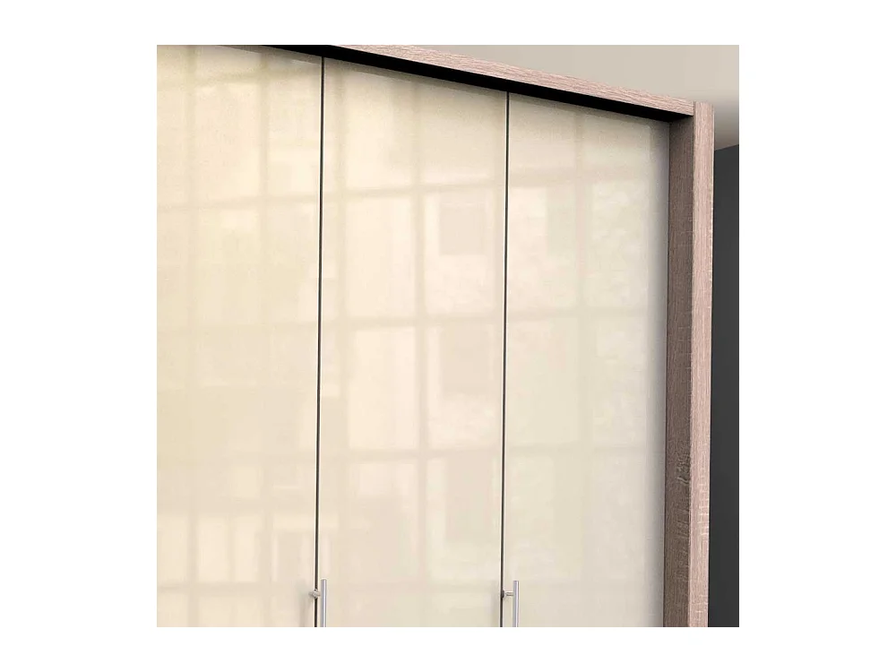 Jugend Kleiderschrank in Cremefarben und Eiche Sägerau glasbeschichtet