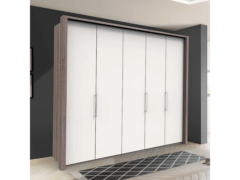 Panorama Kleiderschrank in Weiß Eiche Trüffelfarben