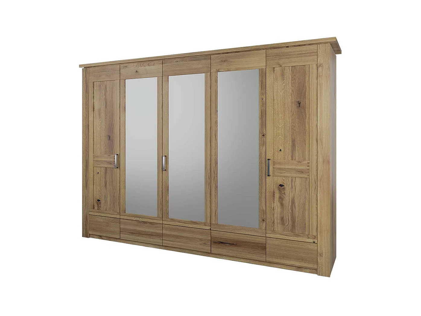 Kleiderschrank Massivholz Schrank Holz mit Spiegeln und Metallgriffen