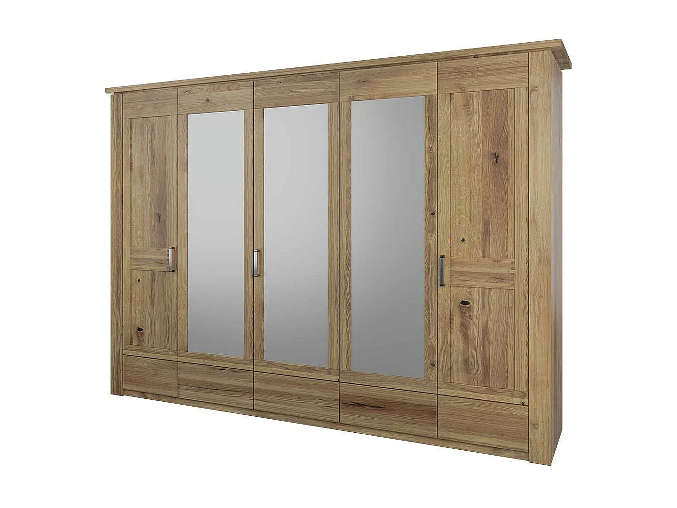 Kleiderschrank Massivholz Schrank Holz mit Spiegeln und Metallgriffen