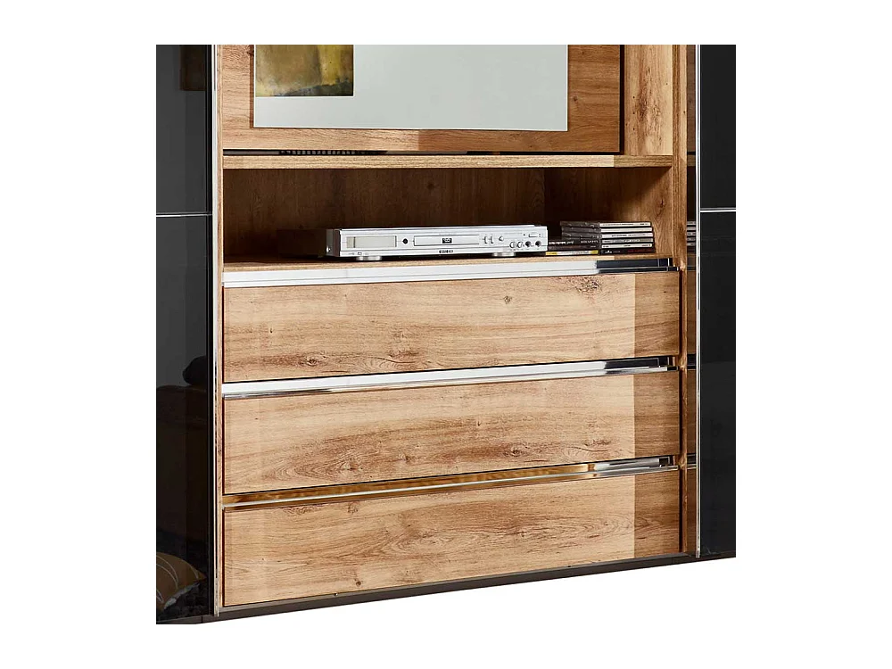 Kleiderschrank mit offenem Fach in Dunkelgrau Plankeneiche Holzoptik