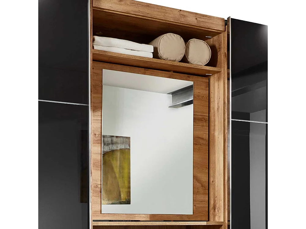 Kleiderschrank mit offenem Fach in Dunkelgrau Plankeneiche Holzoptik