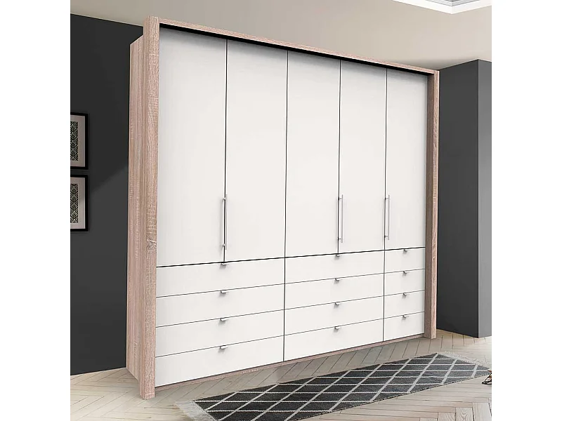 Moderner Schlafzimmerschrank mit vielen Schubladen 3 türig