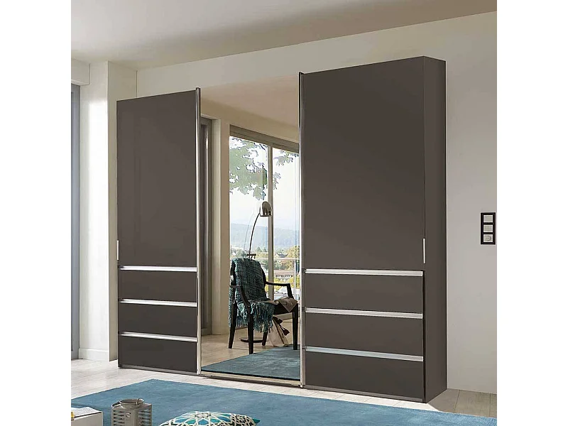 Moderner Gleittürenschrank in Braun 300 cm breit - 67 cm tief