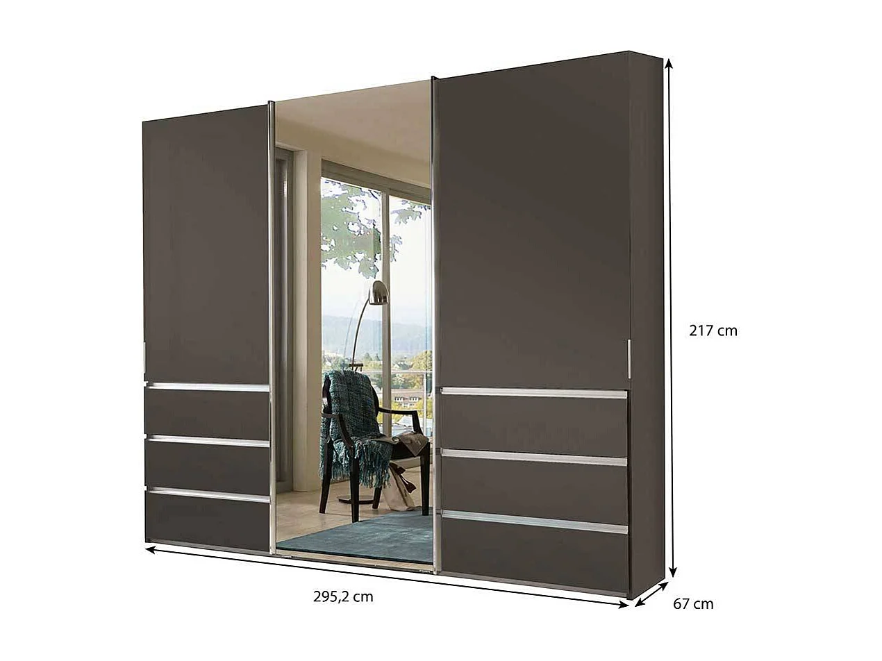 Moderner Gleittürenschrank in Braun 300 cm breit - 67 cm tief