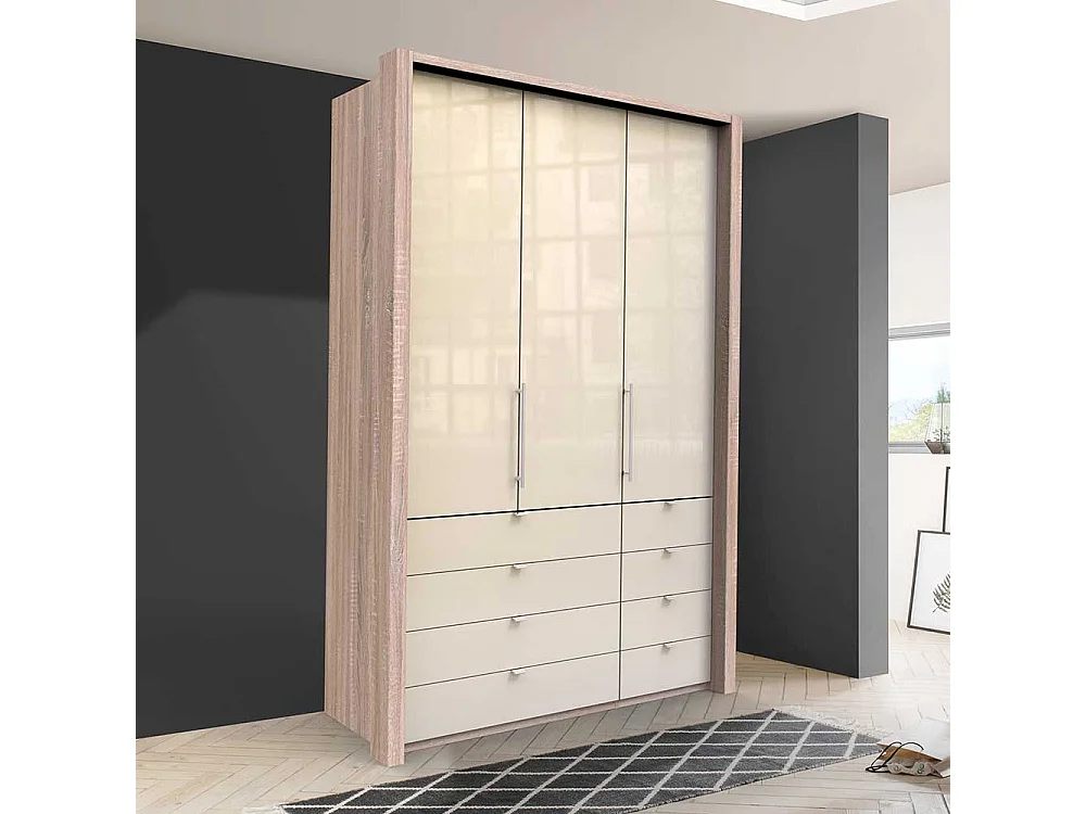 Kleiderschrank Jugendzimmer 2 türig mit 8 Schubladen Cremefarben Eiche Sägerau