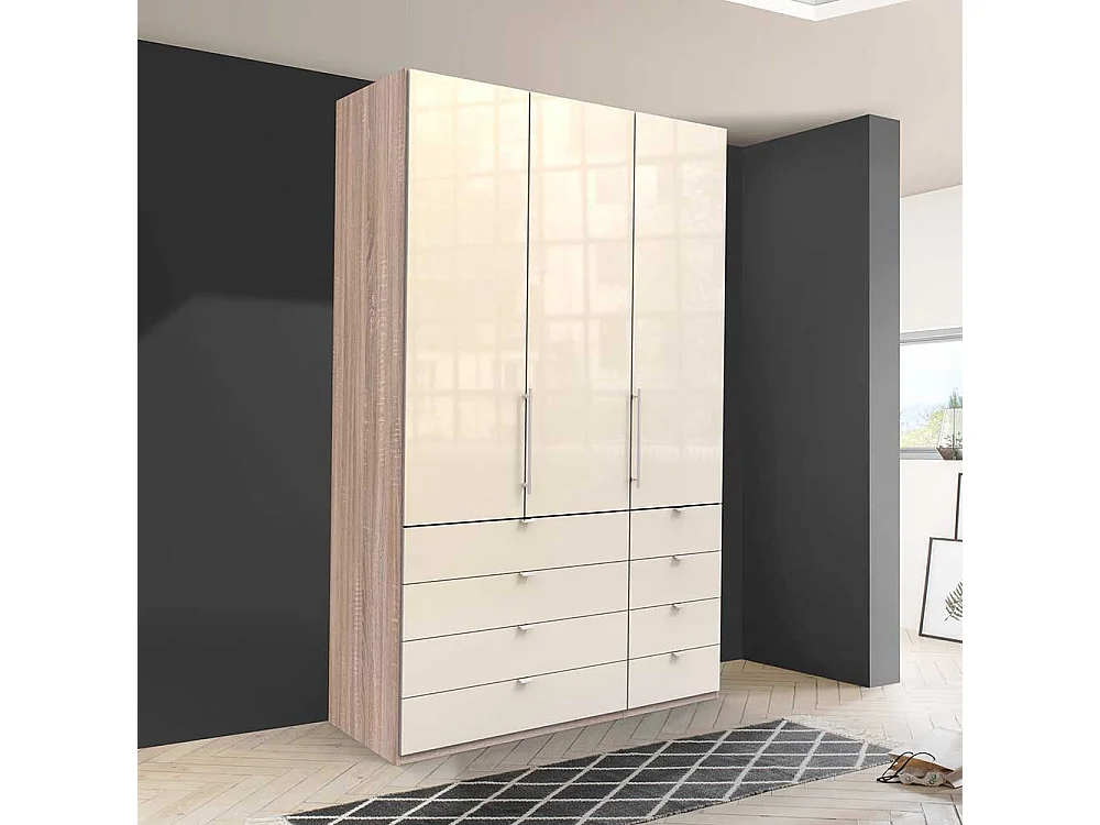 Kleiderschrank Jugendzimmer 2 türig mit 8 Schubladen Cremefarben Eiche Sägerau