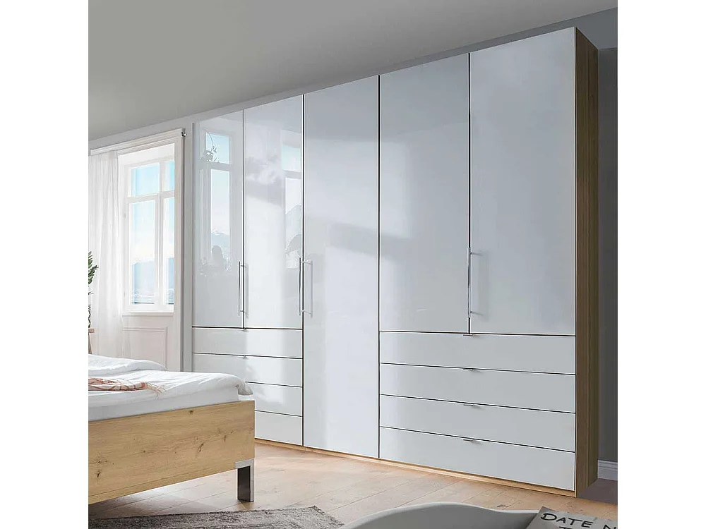 Kleiderschrank in Weiß und Eiche Bianco Falttüren