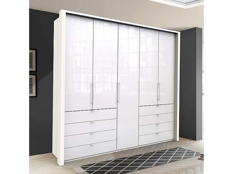 Schlafzimmer Kleiderschrank in Weiß Glas beschichtet Falttüren
