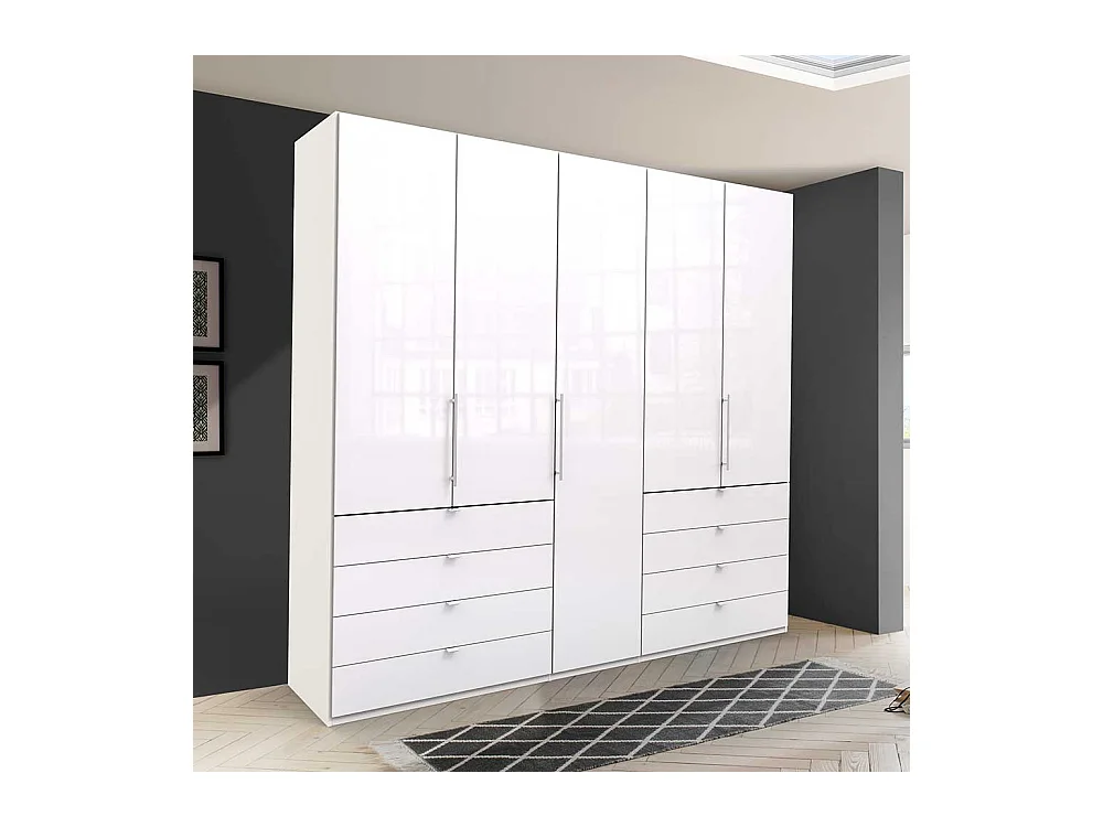 Schlafzimmer Kleiderschrank in Weiß Glas beschichtet Falttüren