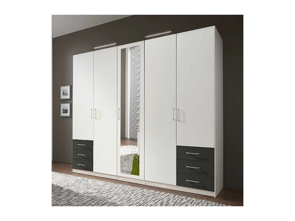 Großer Kleiderschrank mit Spiegel und sechs Schubladen 225 cm breit