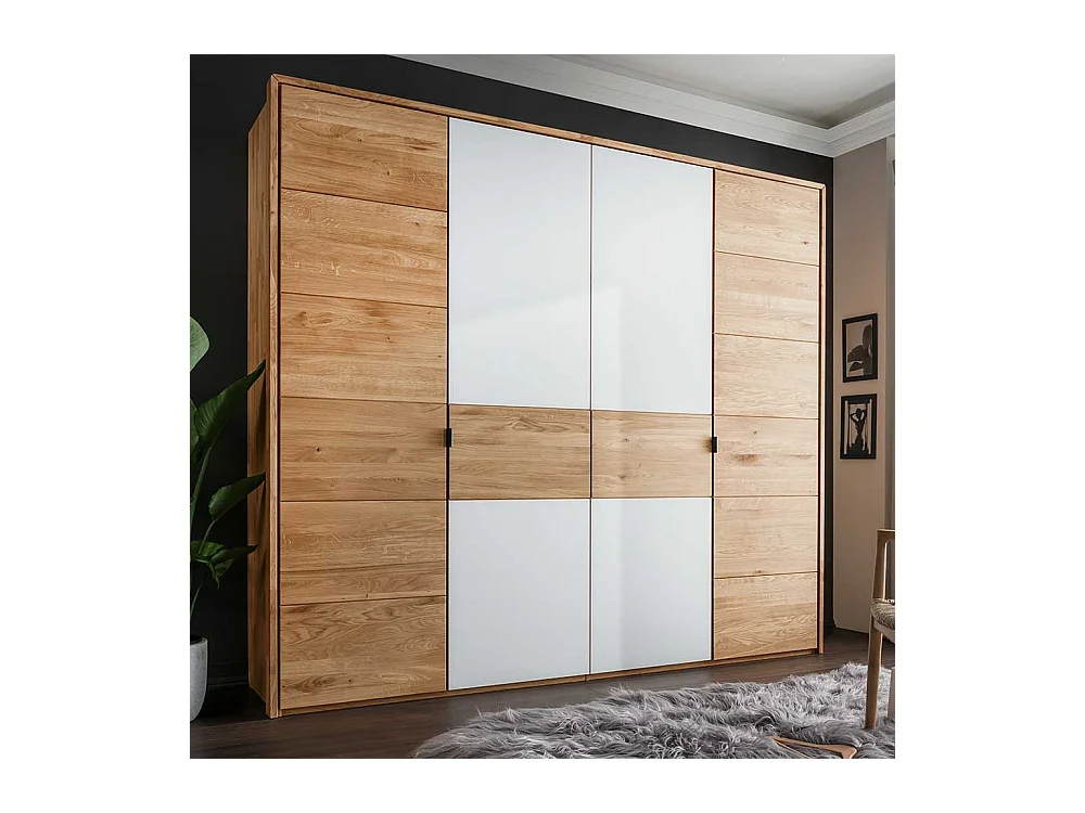 Kleiderschrank Echtholz in Wildeichefarben Weiß