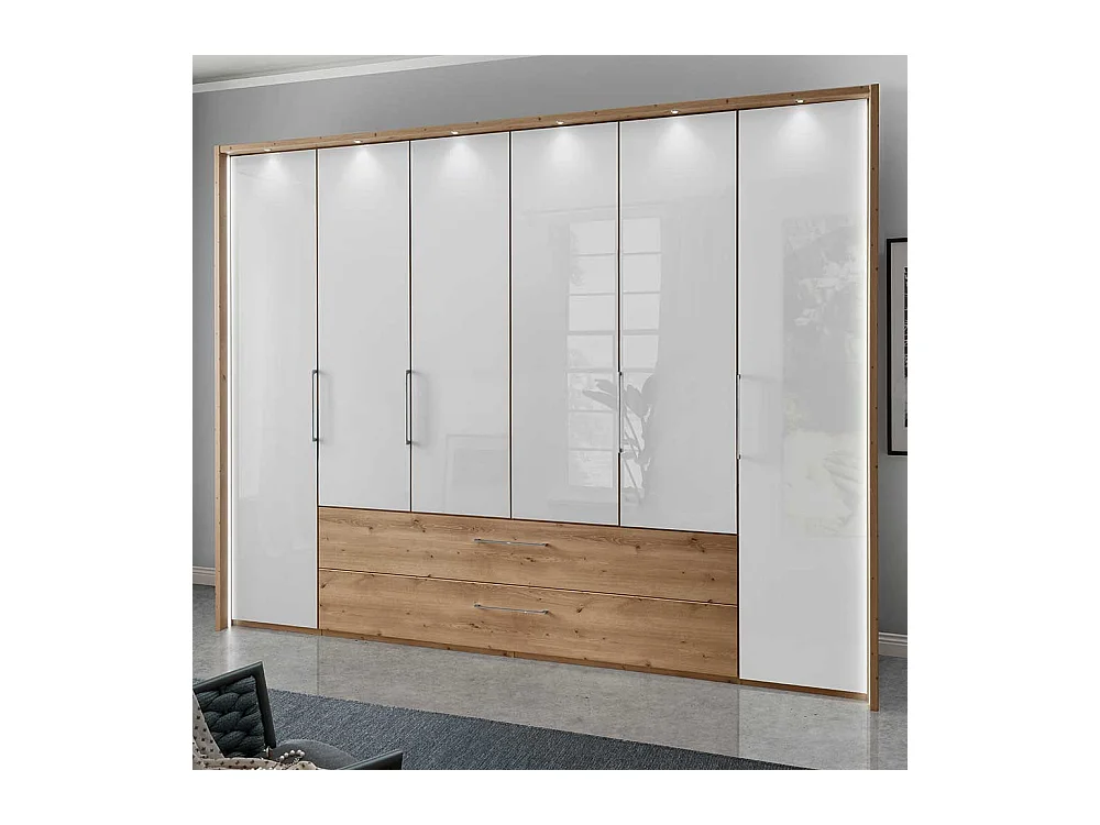 Glasfront Kleiderschrank in Weiß zwei Schubladen