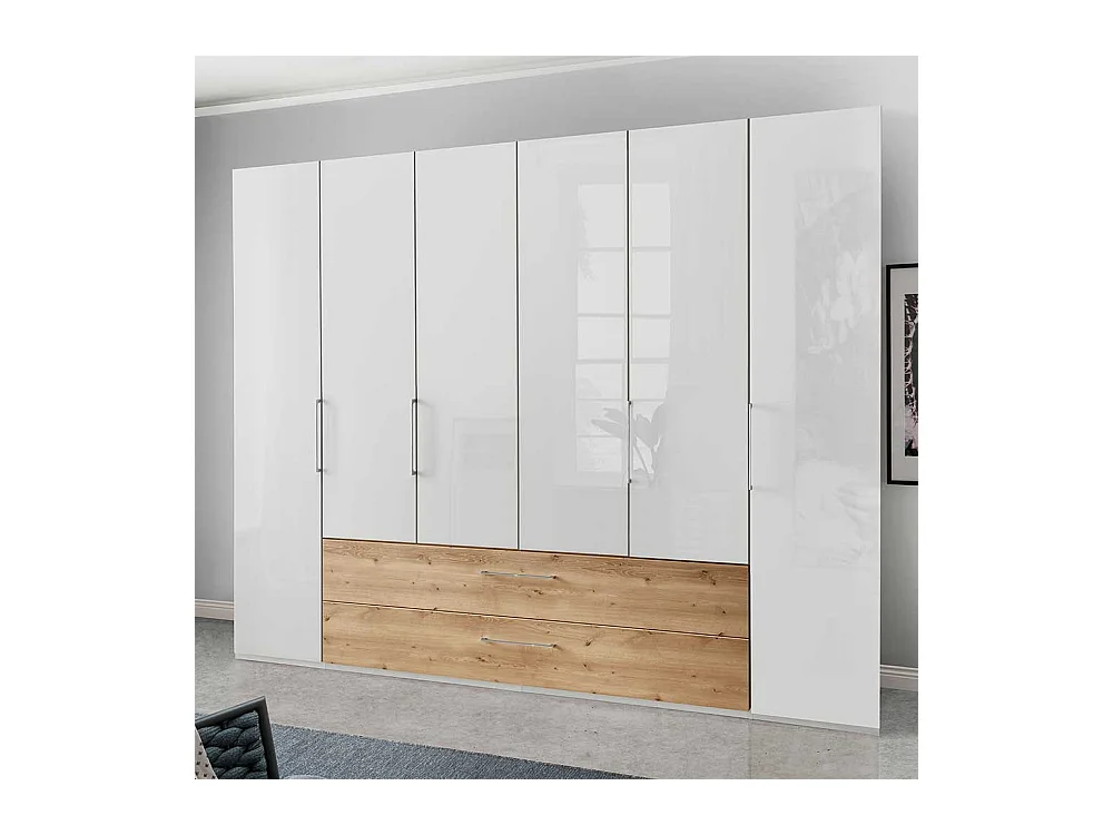 Glasfront Kleiderschrank in Weiß zwei Schubladen