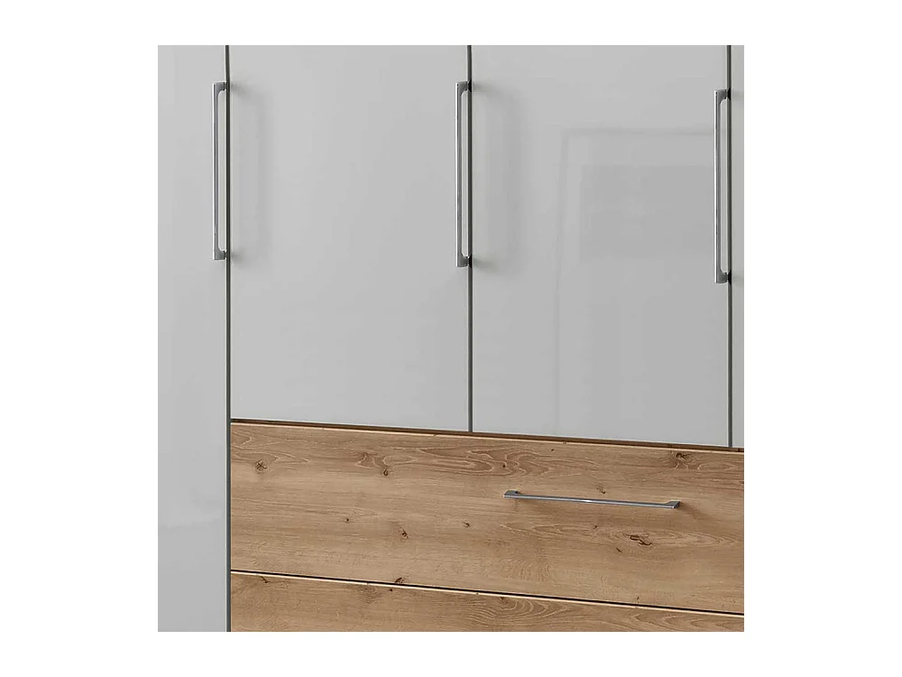 Glasfront Kleiderschrank in Weiß zwei Schubladen