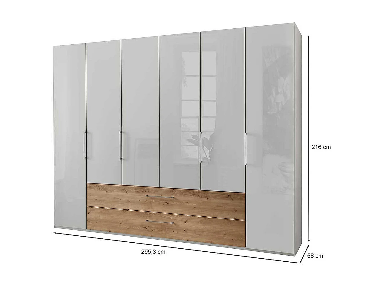 Glasfront Kleiderschrank in Weiß zwei Schubladen