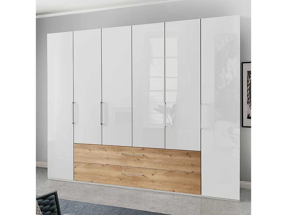 Glasfront Kleiderschrank in Weiß zwei Schubladen
