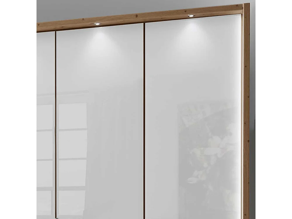 Glasfront Kleiderschrank in Weiß zwei Schubladen