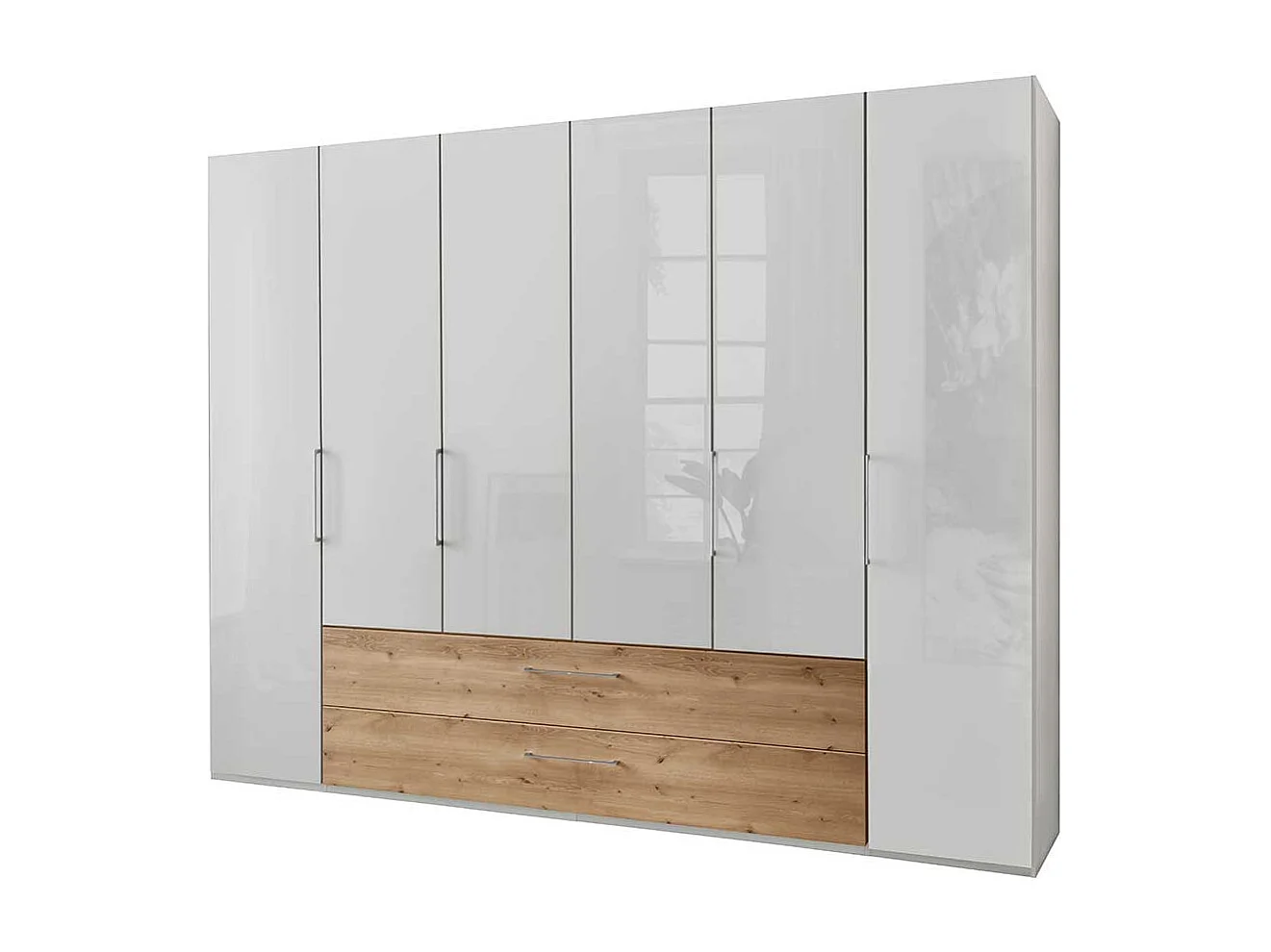 Glasfront Kleiderschrank in Weiß zwei Schubladen