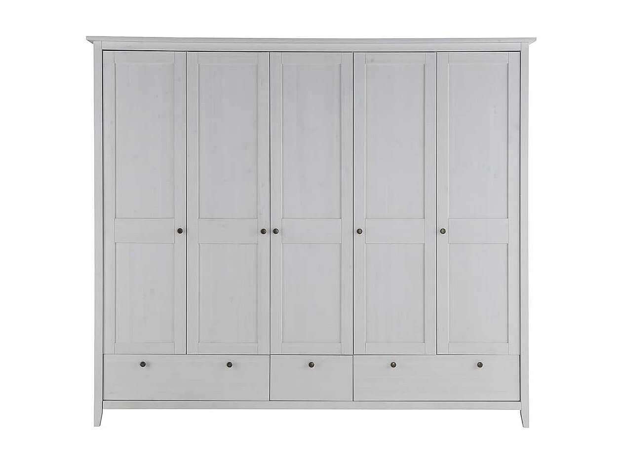 Weißer Kleiderschrank im Skandi Design 230 cm breit 5 Türen