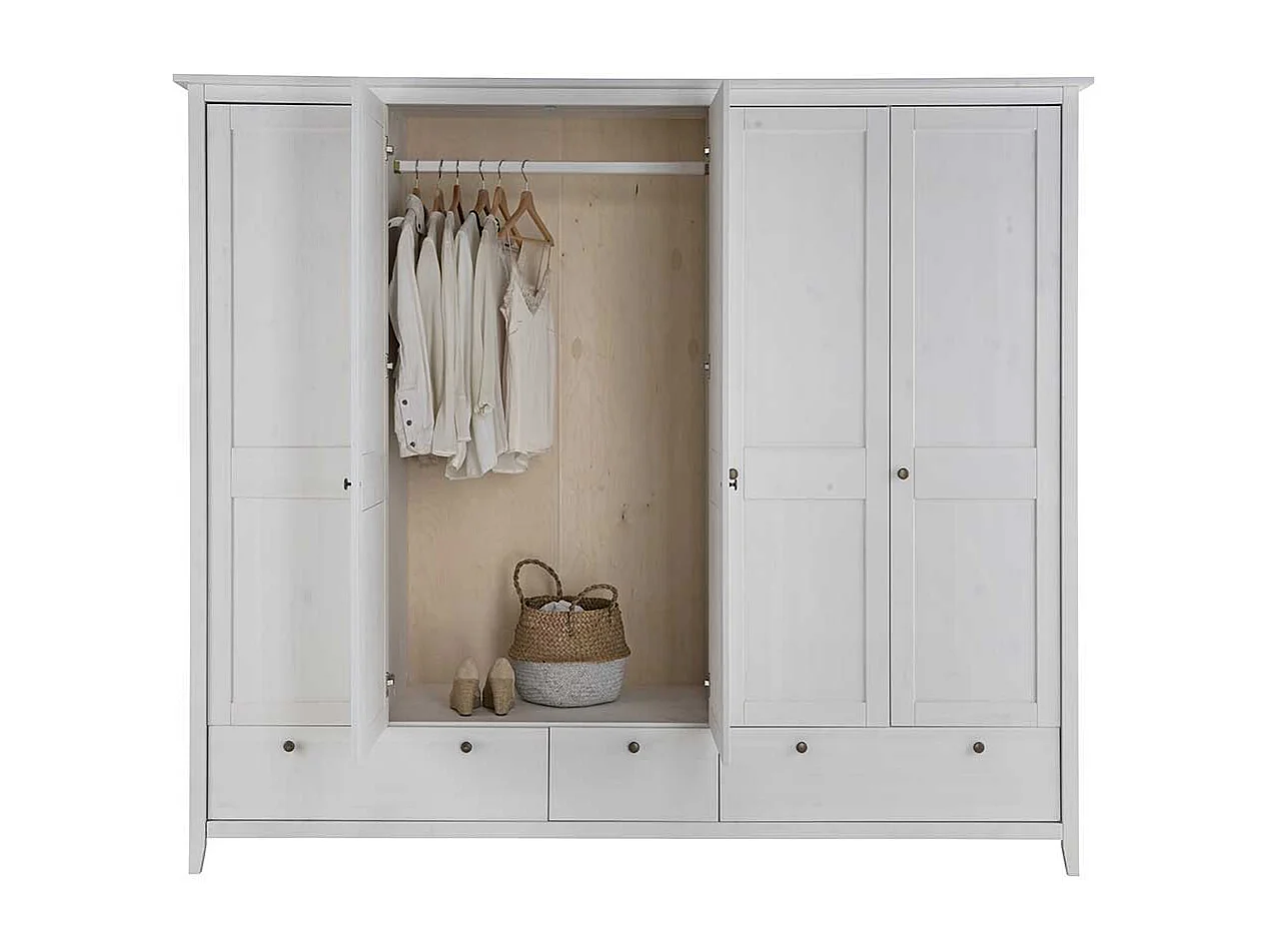 Weißer Kleiderschrank im Skandi Design 230 cm breit 5 Türen
