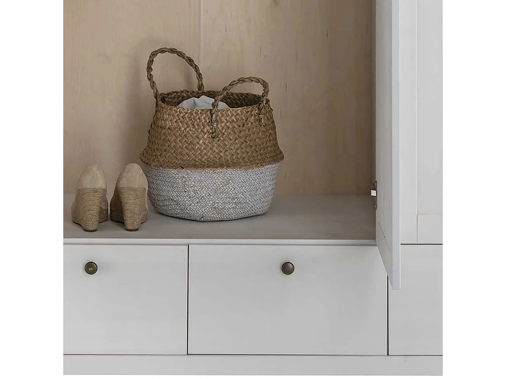 Weißer Kleiderschrank im Skandi Design 230 cm breit 5 Türen