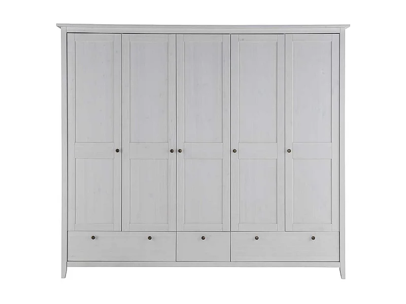 Weißer Kleiderschrank im Skandi Design 230 cm breit 5 Türen