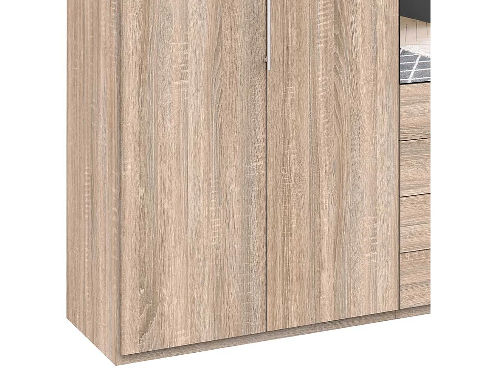 Großer Spiegel Kleiderschrank mit vier Schubladen und Spiegel Eiche Sägerau