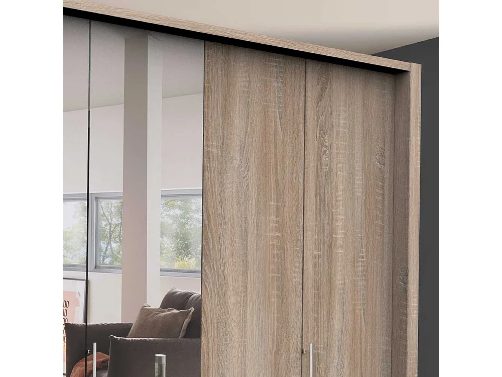 Großer Spiegel Kleiderschrank mit vier Schubladen und Spiegel Eiche Sägerau