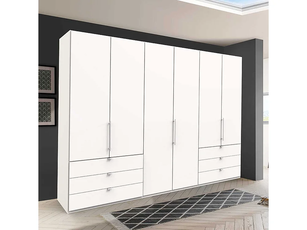 Weißer Kleiderschrank mit Falttüren sechs Schubladen