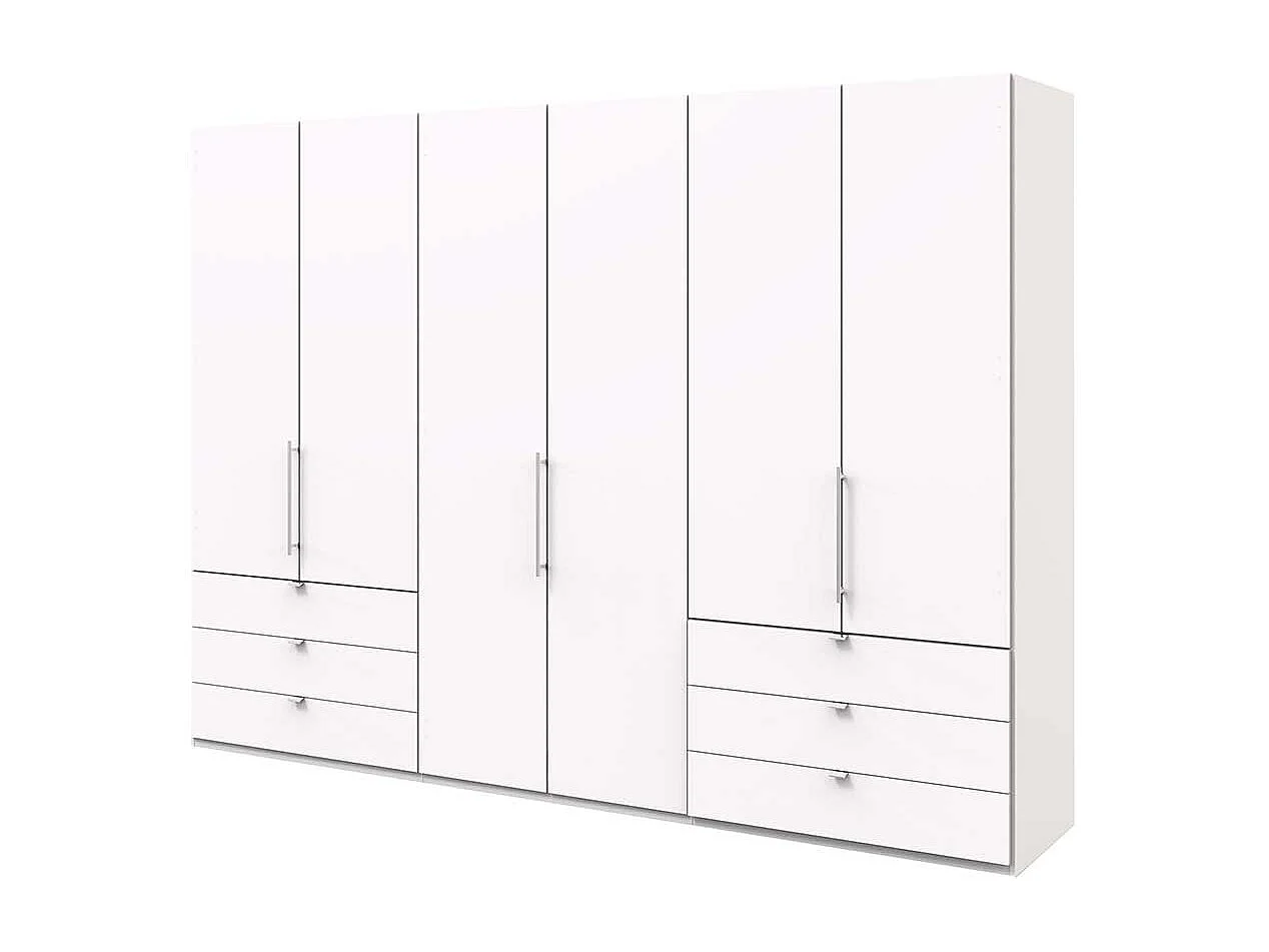 Weißer Kleiderschrank mit Falttüren sechs Schubladen
