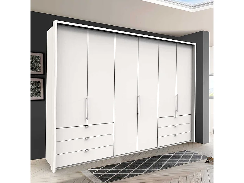 Weißer Kleiderschrank mit Falttüren sechs Schubladen