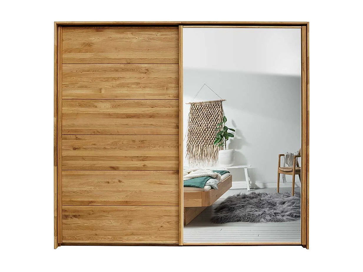 Schiebetürenschrank aus Wildeiche Massivholz Spiegelglas