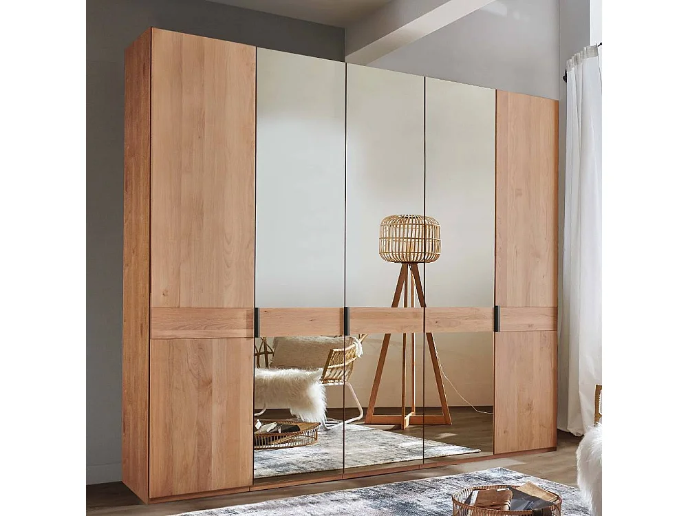 Kleiderschrank Spiegelschrank in Erlefarben mit Drehtüren