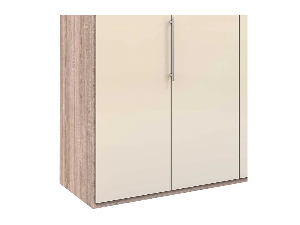 Glasbeschichteter Kleiderschrank mit Falttüren Cremefarben Eiche Sägerau