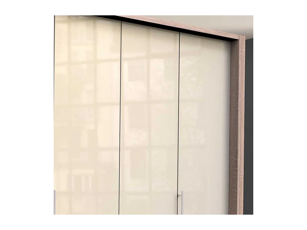 Glasbeschichteter Kleiderschrank mit Falttüren Cremefarben Eiche Sägerau
