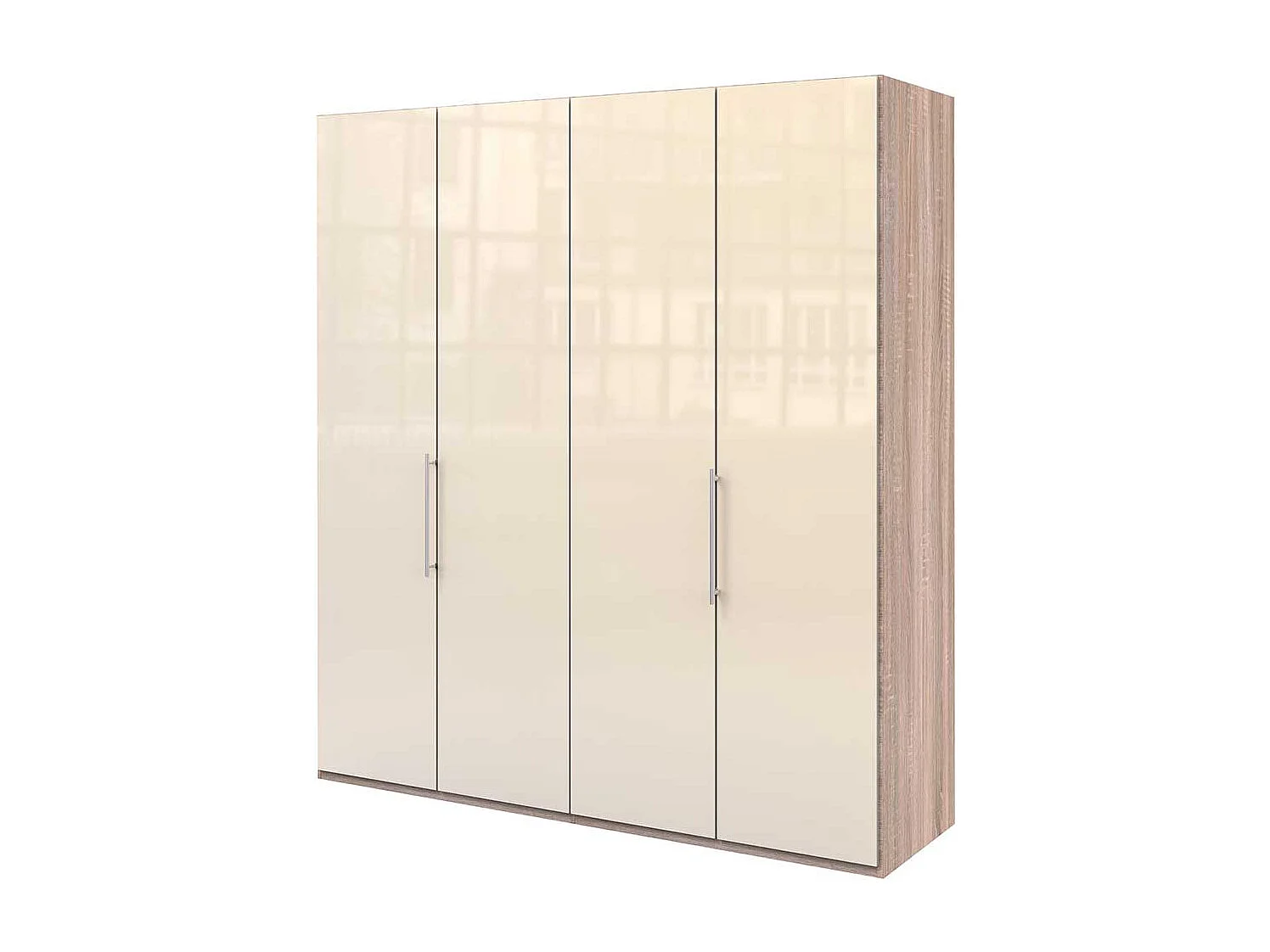 Glasbeschichteter Kleiderschrank mit Falttüren Cremefarben Eiche Sägerau