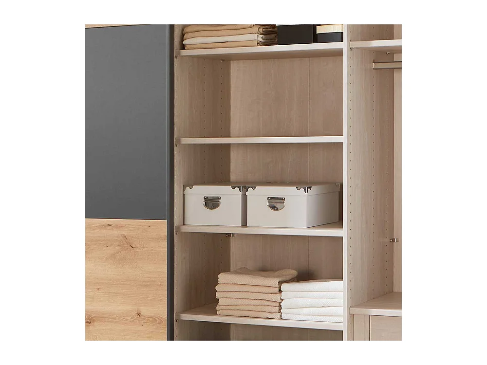 Schwebetüren Kleiderschrank in Eiche Bianco und Anthrazit Made in Germany