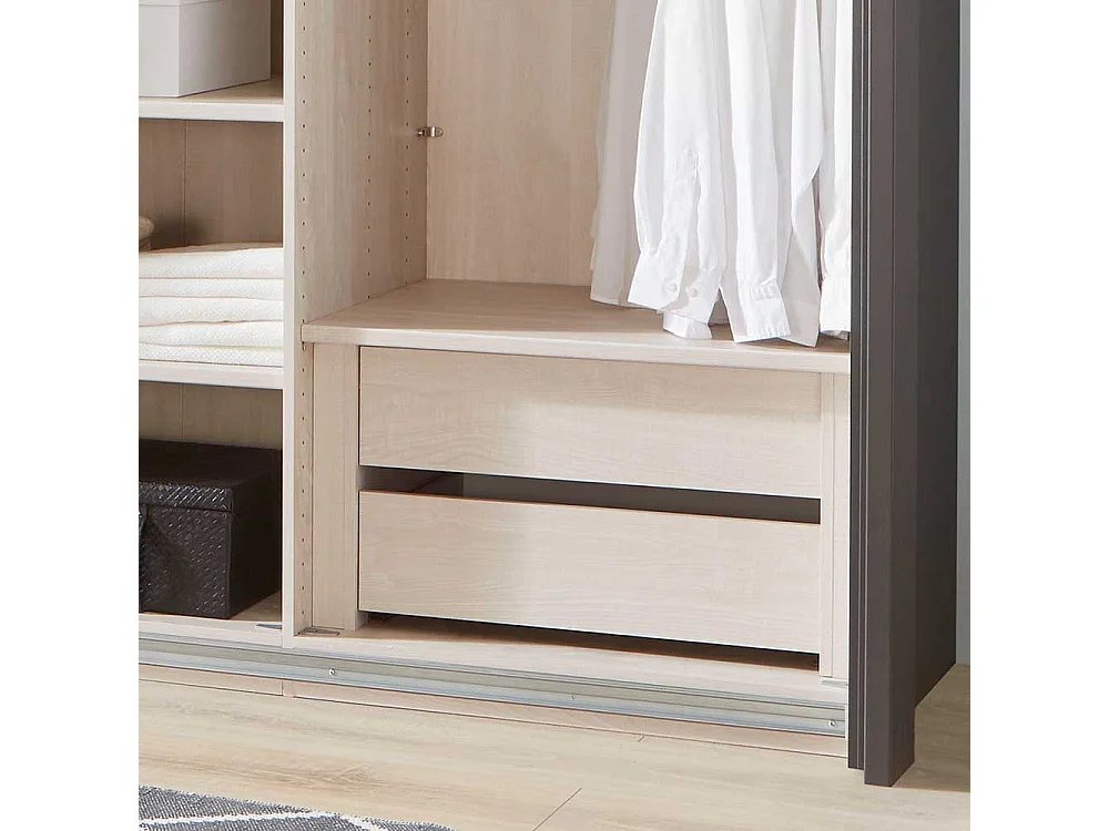 Schwebetüren Kleiderschrank in Eiche Bianco und Anthrazit Made in Germany