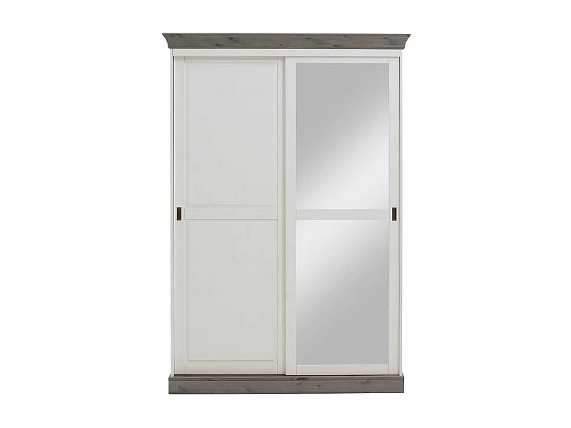 Massivholzschrank in Weiß Grau Kiefer massiv Schiebetüren