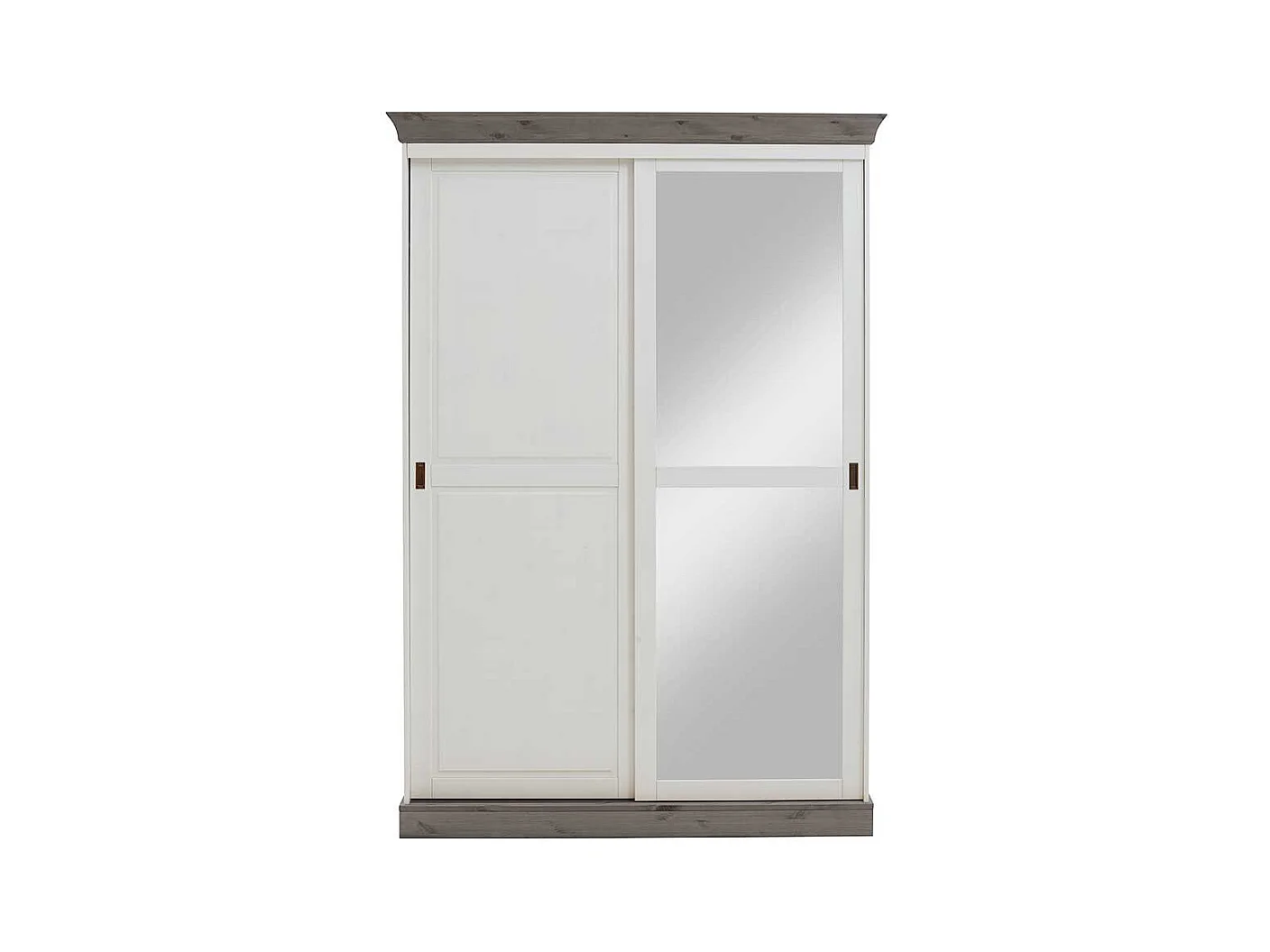 Massivholzschrank in Weiß Grau Kiefer massiv Schiebetüren