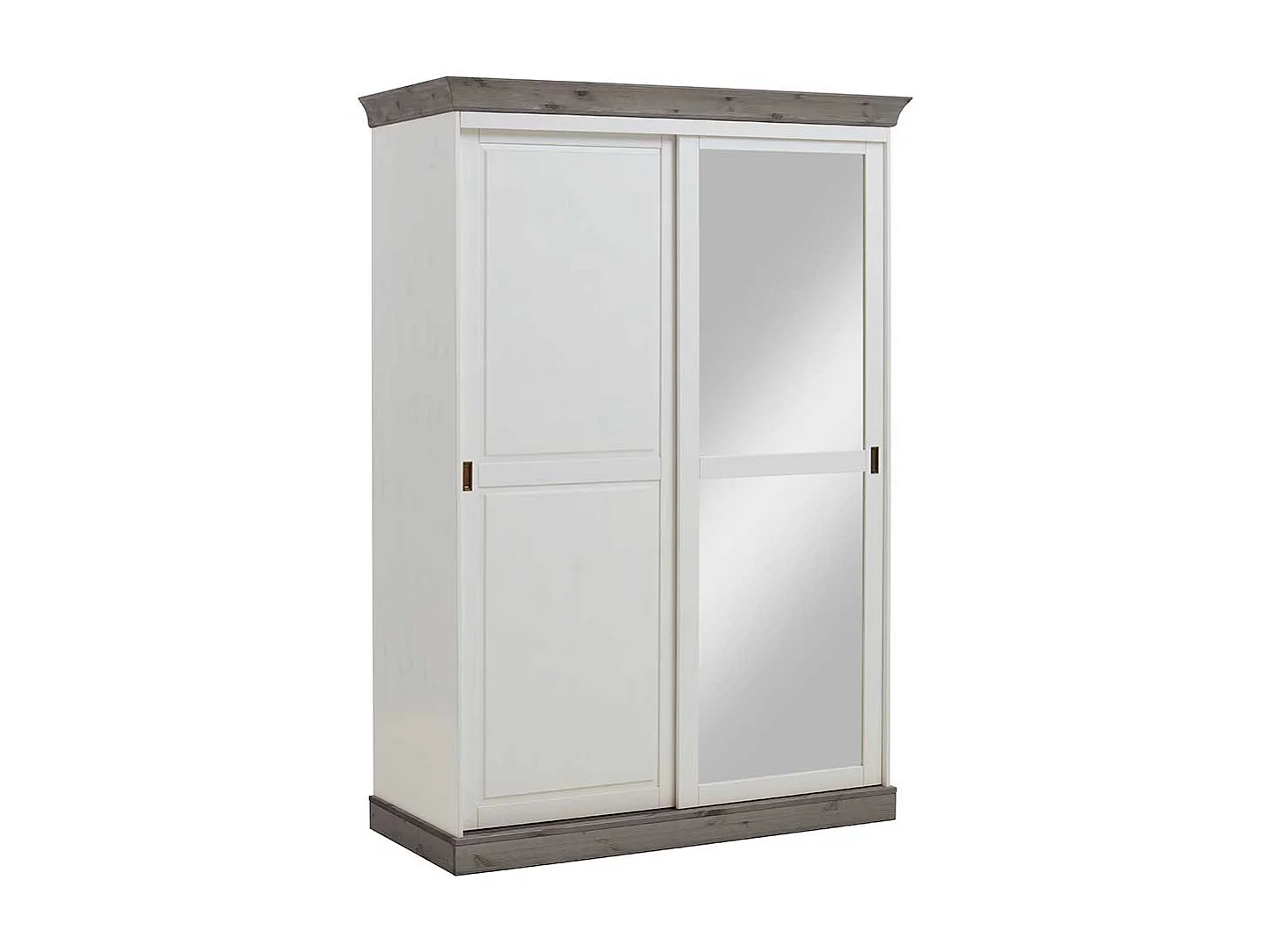 Massivholzschrank in Weiß Grau Kiefer massiv Schiebetüren