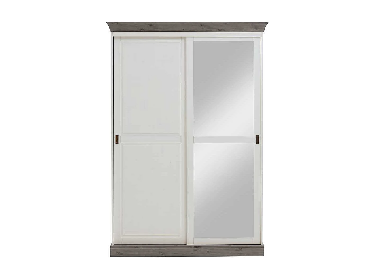 Massivholzschrank in Weiß Grau Kiefer massiv Schiebetüren