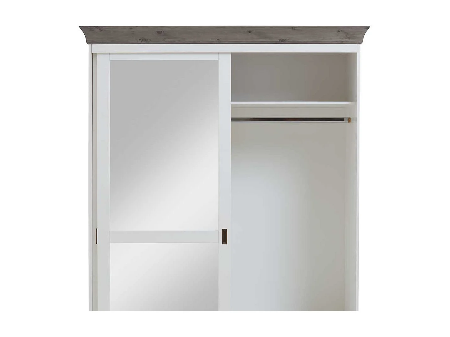 Massivholzschrank in Weiß Grau Kiefer massiv Schiebetüren